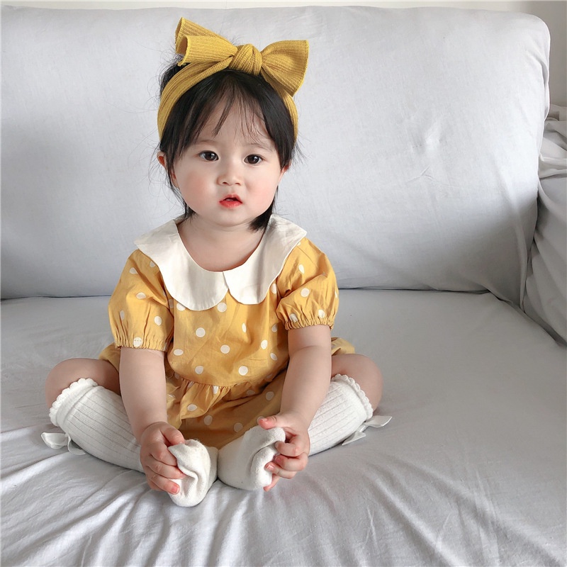 Áo Liền Quần Cổ Búp Bê Họa Tiết Chấm Bi Dành Cho Bé Gái 0-24 Tháng Tuổi