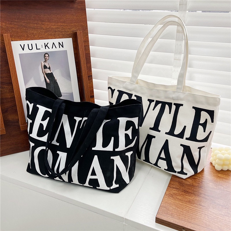 Túi Xách Nữ Vải Canvas In Chữ Thời Trang Mới