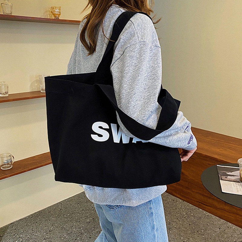 Túi xách IELGY bằng vải canvas cỡ lớn in chữ phong cách thời trang Hàn Quốc