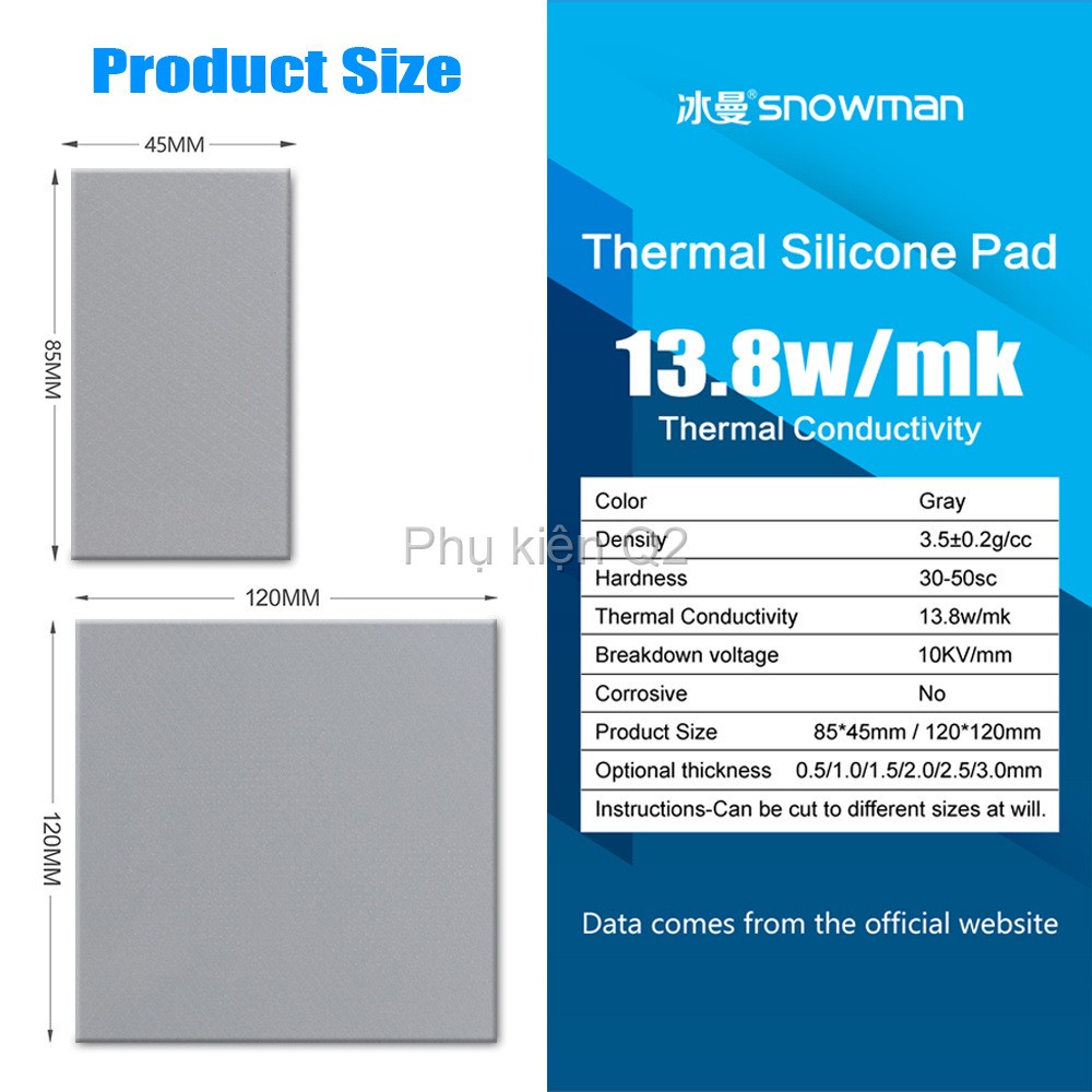 Miếng tản nhiệt Thermal pad Snowman cao cấp độ dẫn nhiệt 13.8w/mk