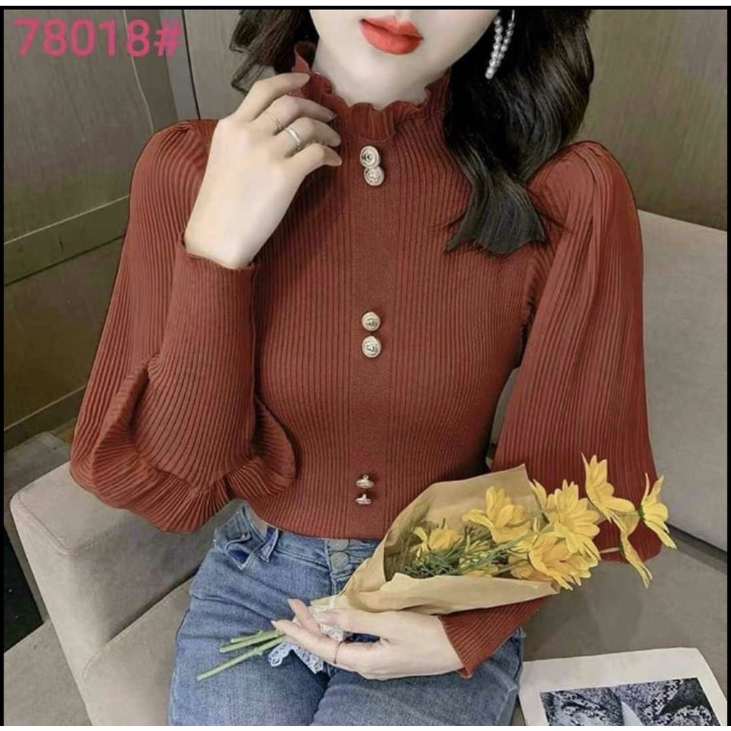 [HCM]Áo len gân nữ tay dài cổ lọ tiểu thư cực đẹp