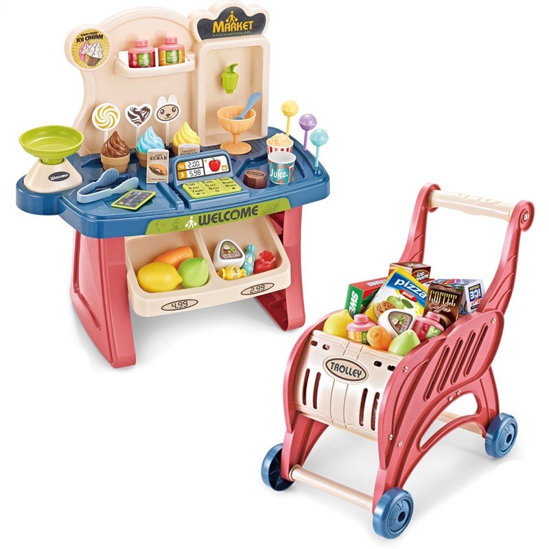 Quầy bán kẹo bánh kèm xe đẩy đồ chơi trẻ em