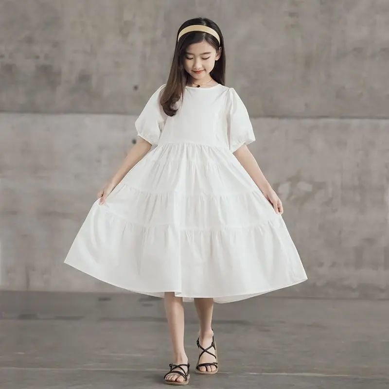 Đầm Công Chúa Tay Ngắn Phong Cách Hàn Quốc Mới 2022 Cho Bé Gái 3-14 Tuổi