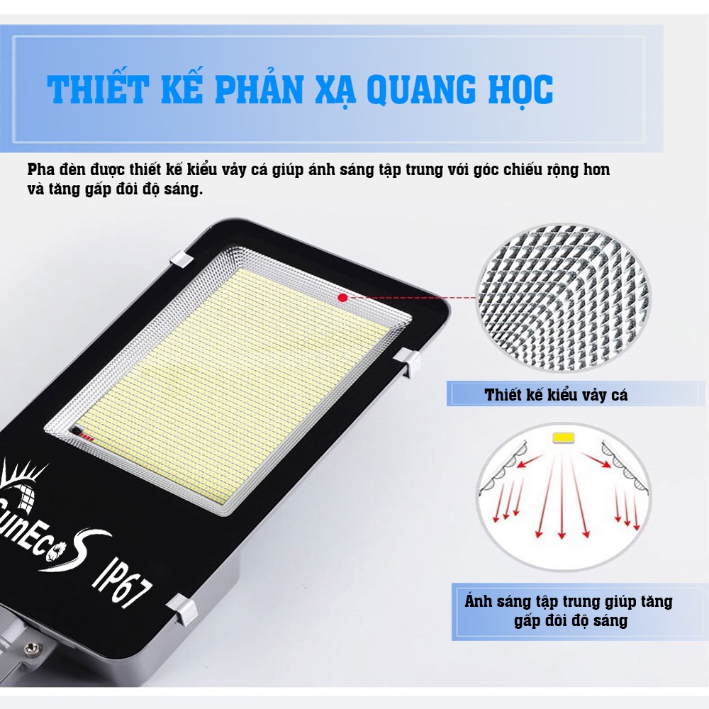 Đèn Cao áp năng lượng mặt trời 400W SUNECO, đèn đường vỏ nhôm đúc cao cấp, đèn pha Led siêu sáng, Bảo hành 2 năm