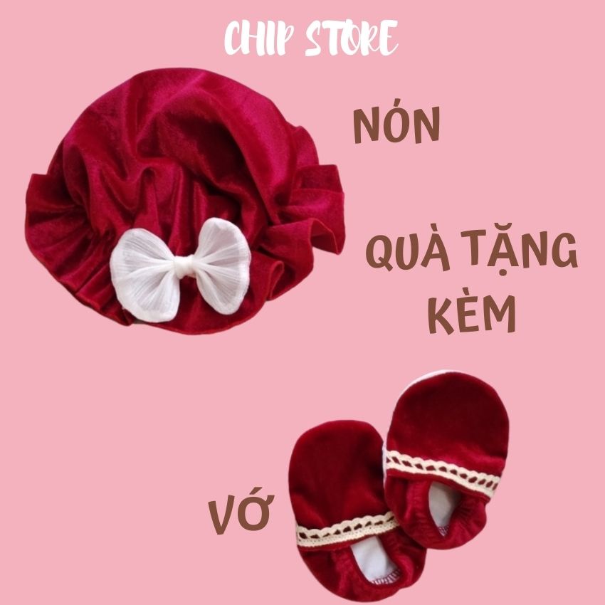 Body bé gái nhung đỏ phối nơ trắng trước ngực cho bé diện đầy tháng noel tết đều xinh CHIP STORE BDND01