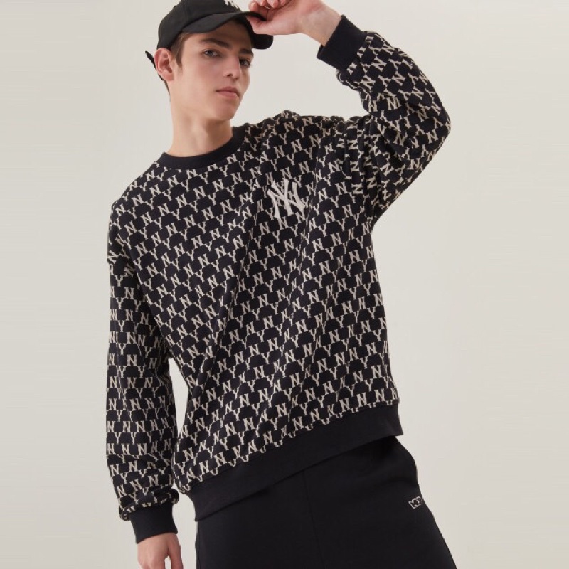 ÁO NỈ M L B MONOGRAM DÀI TAY VẢI DA CÁ DÀY DẶN LOẠI ĐẸP-LOGO THÊU