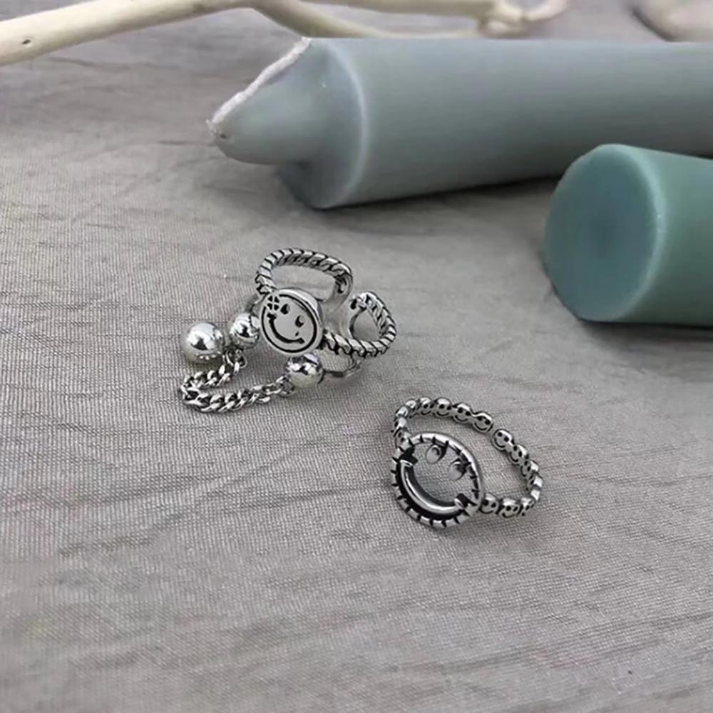 QQMALL Nhẫn Hợp Kim Hình Mặt Cười Phong Cách Cổ Điển Cho Nữ