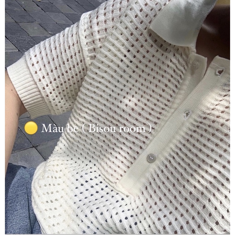 Áo polo lưới dệt basic 2 màu( be,trăng ) - Ảnh thật Bisou | BigBuy360 - bigbuy360.vn