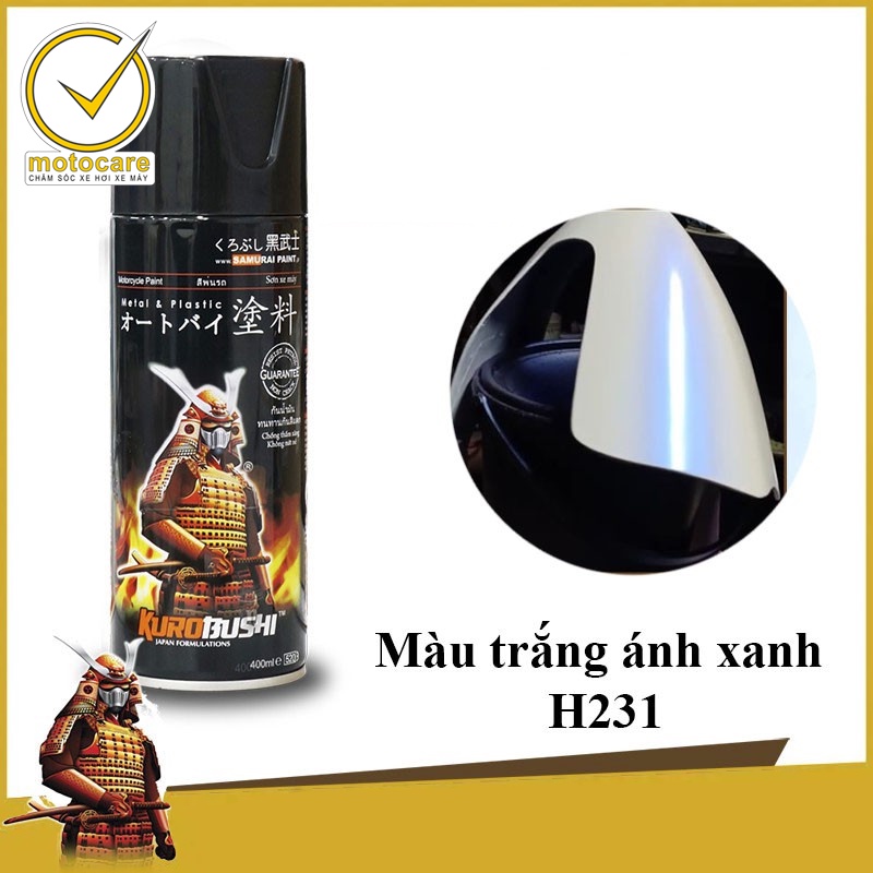 Chai Sơn Xịt Sơn Xe Máy Samurai H231 sơn màu trong ánh xanh _ Bluish Pearl White