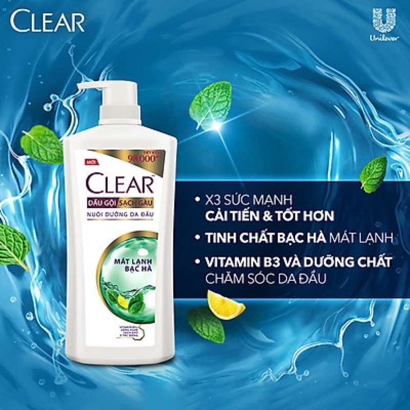 DẦU GỘI CLEAR BẠC HÀ 880g