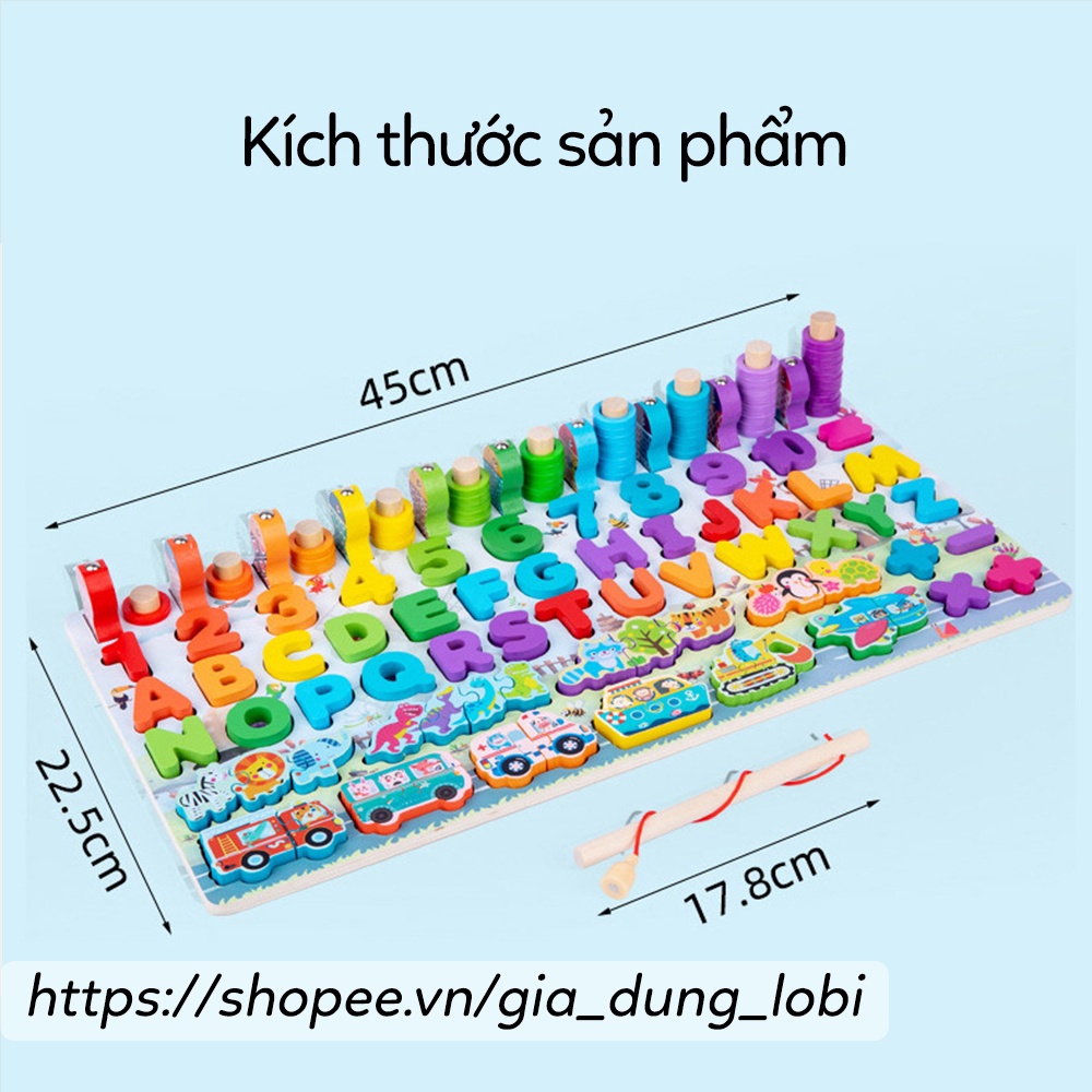 Bộ đồ chơi gỗ câu cá thông minh ghép số ghép hình Montessori cho bé tư 3-5 tuổi