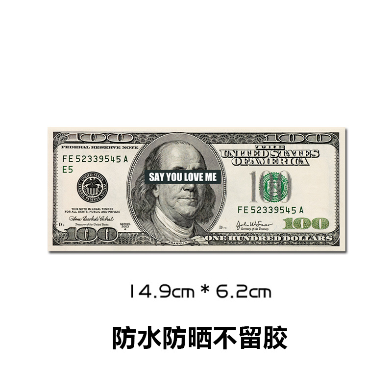 Sticker Dán Trang Trí Xe Hơi Hình Tờ Tiền Đô La Vàng Độc Đáo