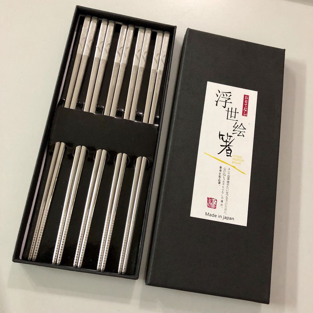 Set 5 đôi đũa inox 304 đặc ruột Japan - mẫu hoa văn