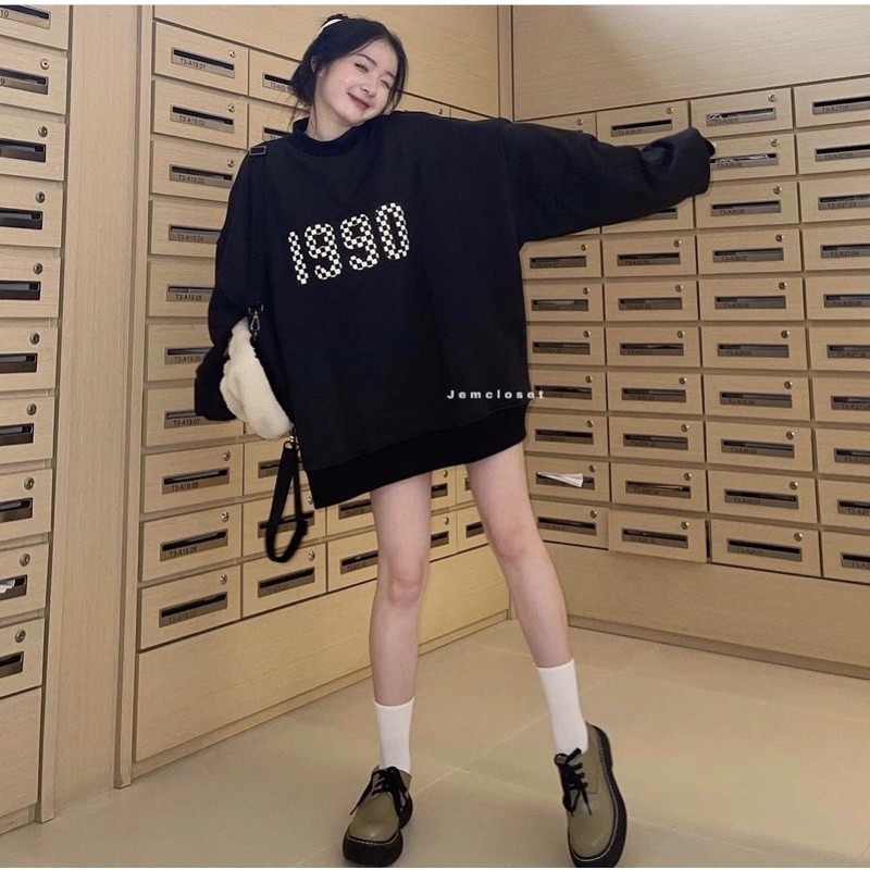 Áo sweater cổ 5p số 1990 chất nỉ bông dày dặn nam nữ | BigBuy360 - bigbuy360.vn