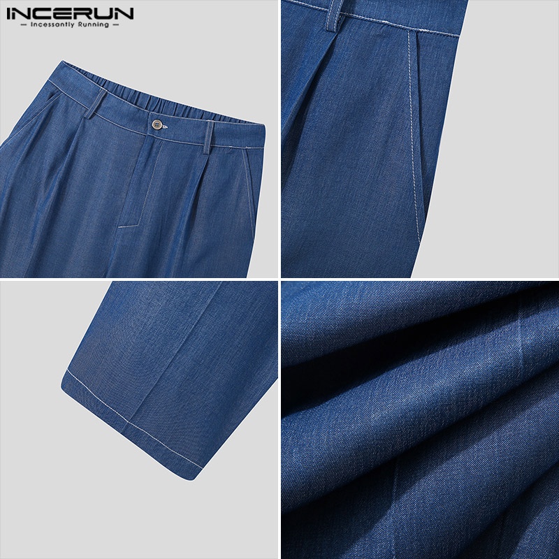 Quần dài INCERUN dáng suông ống đứng đàn hồi thời trang cho nam