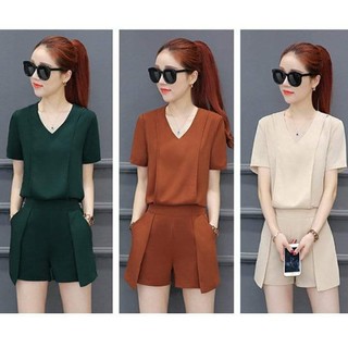 Set bộ short áo cổ tim quần giả váy cách điệu có size lớn