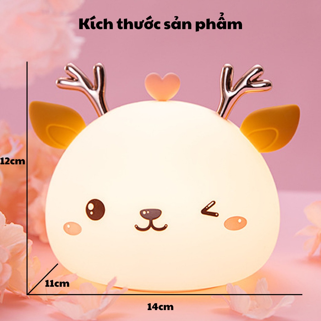 Đèn ngủ sáng tạo silicon chạm để đổi màu chú nai nhỏ dễ thương