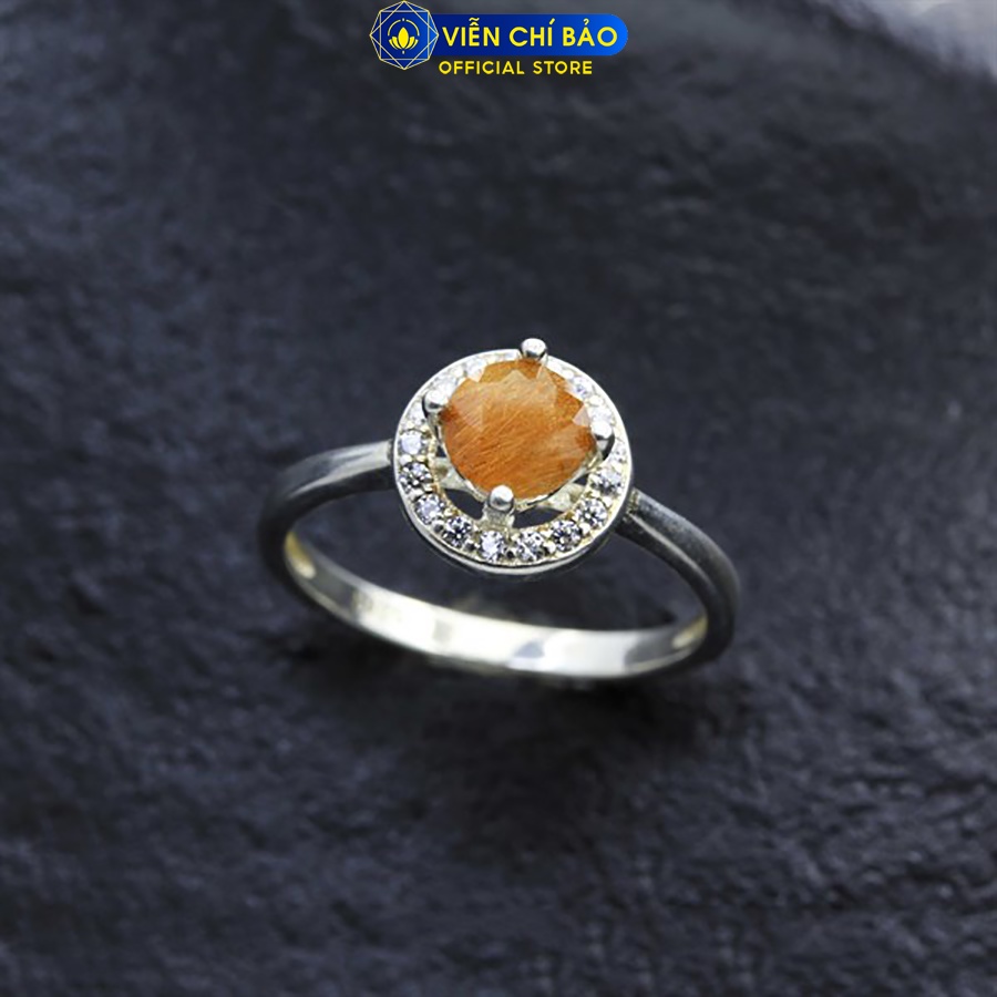 Nhẫn bạc nữ tóc nâu viền đá tròn chất liệu bạc 925 thời trang phụ kiện trang sức Viễn Chí Bảo N600030