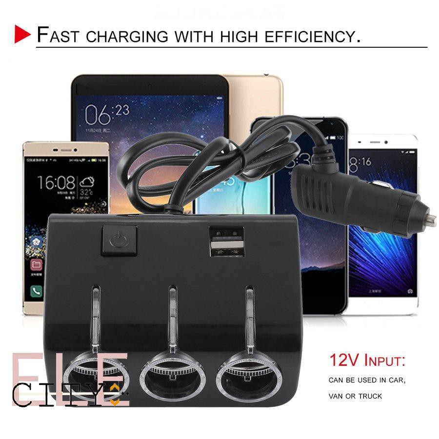 Ele】⚡⚡3 In 1 Dual USB 60W Car Charger With 3 Way Multi Socket Car Cigarette Lighter