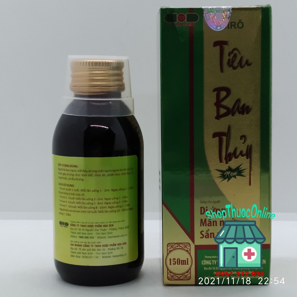 Tiêu Ban Thủy new chai 150ml - Hỗ trợ giảm dị ứng, mẩn ngứa, sẩn mề đay