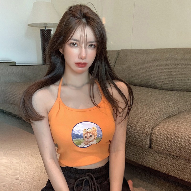 Áo Croptop Sát Nách Hoạ Tiết Động Vật Thiết Kế Hở Lưng Quyến Rũ Thời Trang Hàn Quốc Cho Phá