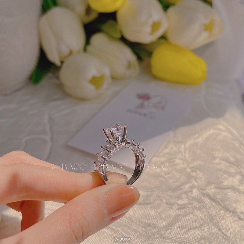 Nhẫn xi bạch kim đính đá paguet, nhẫn nữ đơn giản sáng đẹp .PTNACC.