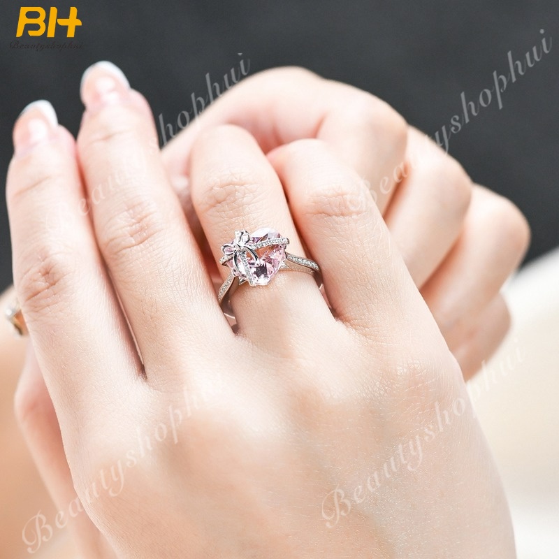 Nhẫn Thời Trang Đính Kim Cương Nhân Tạo Hình Trái Tim Xinh Xắn Cho Nữ