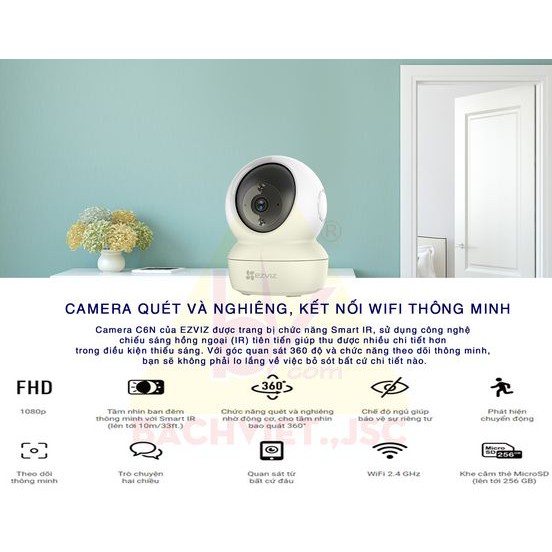 [Giá tốt nhất ]Camera Wifi thông minh EZVIZ C6N 1080P, C6CN 720P hỗ trợ thẻ nhớ bảo hành 2 năm - Tặng chuông tách cửa
