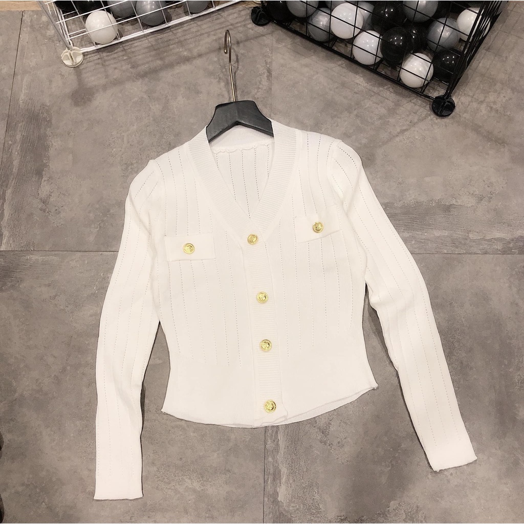 Áo len cúc vàng tay dài 5 màu xinh