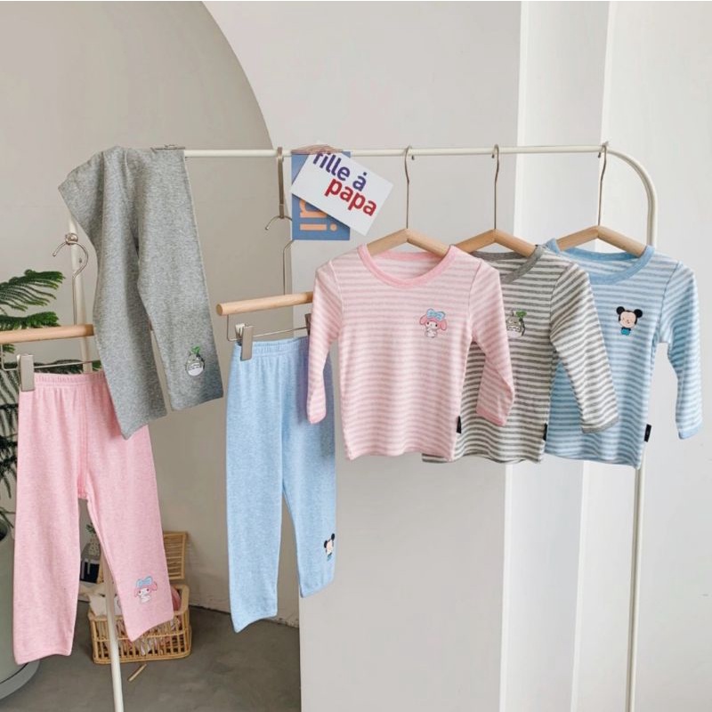 Bộ dài tay cho bé chất thun cotton đẹp mát co dãn mặc ngủ điều hòa