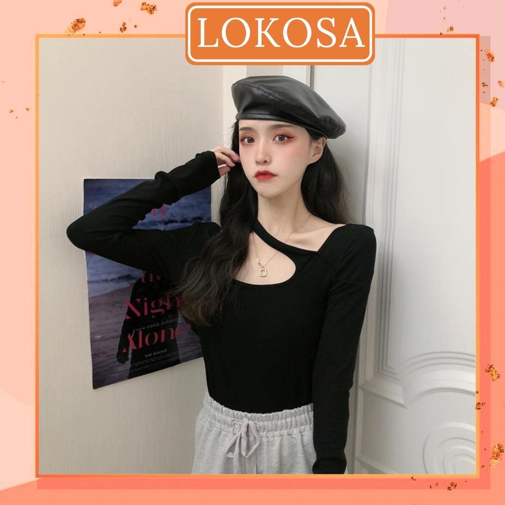 Áo thun dài tay LOKOSA dáng ôm màu trơn kiểu Hàn Quốc dễ phối đồ chất len gân bozip AO026
