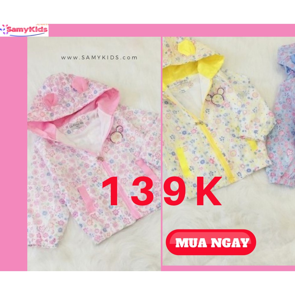 Áo Khoác Gió Trẻ Em Bé Gái 2 Lớp Hàng Quảng Châu Hình Gấu Con Dễ Thương Từ 1-5 Tuổi