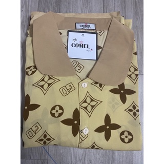 Bộ Lv vàng cổ sen lụa mango tay ngắn
