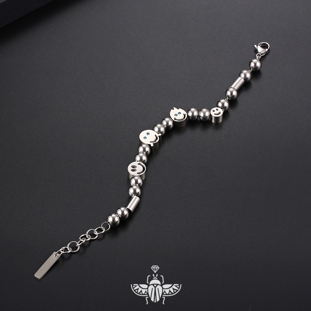 Vòng Tay Thép Titan Phối Mặt Cười Thời Trang Cá Tính