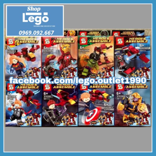 Xếp hình Thanos đại chiến Iron man Thor Hulk Ant-Man Hawkeye Captain Marvel Lego Minifigures Sy6399