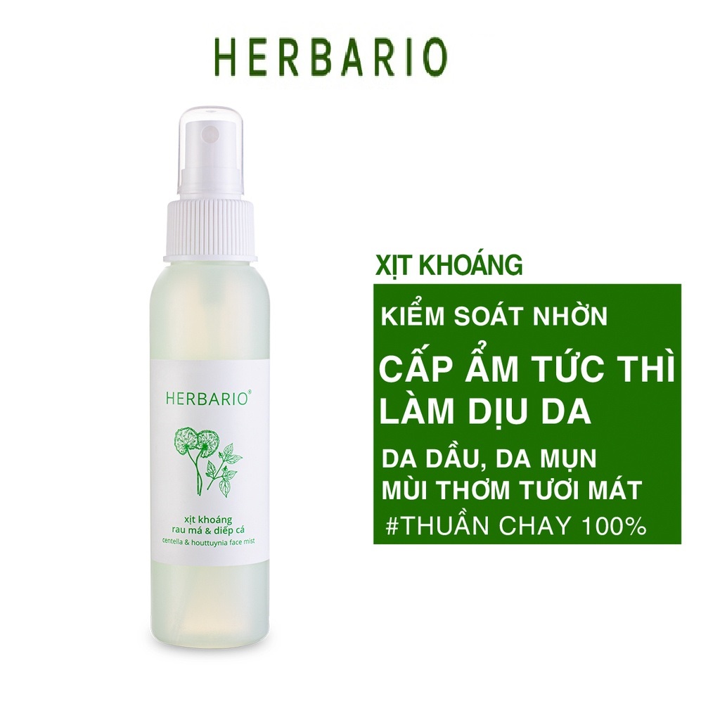 [Mã COSGLORIAT4 -8% đơn 250K] Xịt Khoáng Rau Má &amp; Diếp Cá Herbario 100ml Thuần Chay Cho Da Mụn