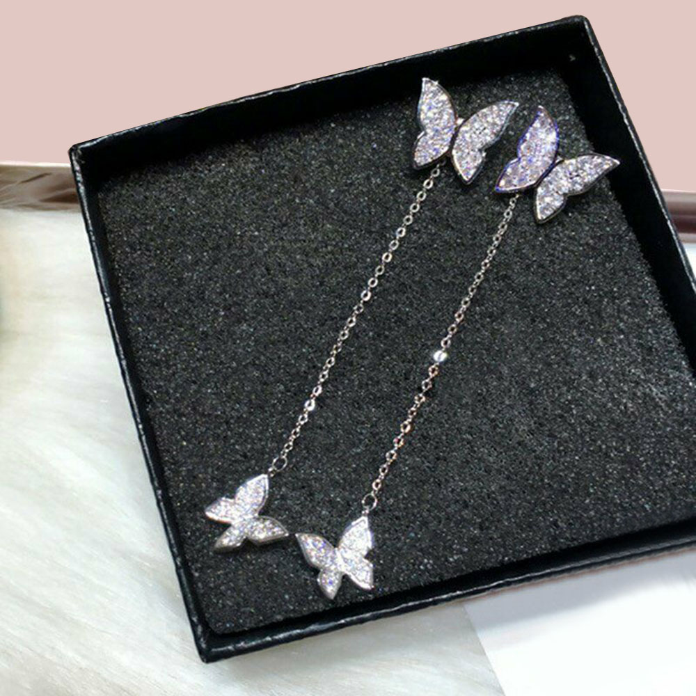 Đôi khuyên tai dáng dài mặt hình bướm đính đá thời trang sành điệu cho nữ