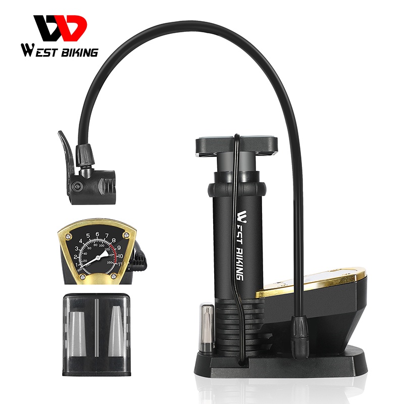 Ống bơm bánh xe đạp WEST BIKING có đồng hồ đo áp suất 140PSI tiện lợi