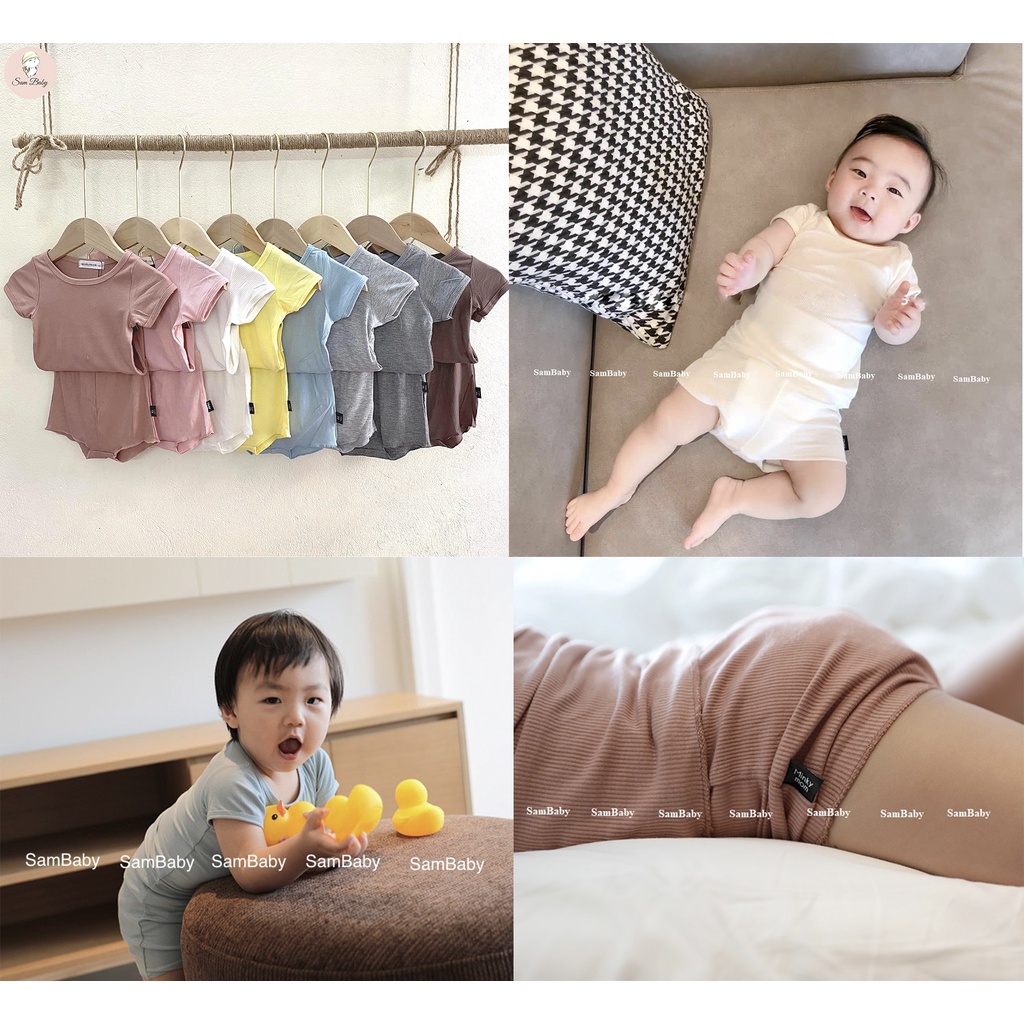 Bộ cộc tay mùa hè thun gân Minkymom Quảng Châu chất thun tăm mềm rũ SamBaby bé từ 6-16kg