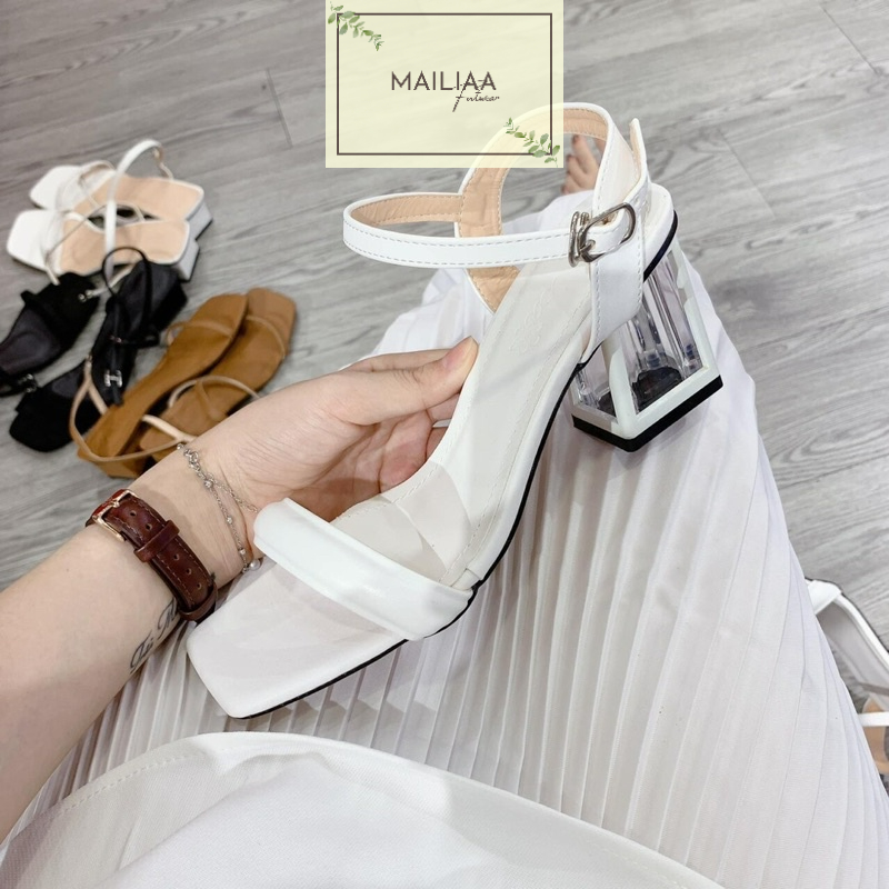 Sandal gót trong viền 7 phân MAILIAA quai ngang phồng