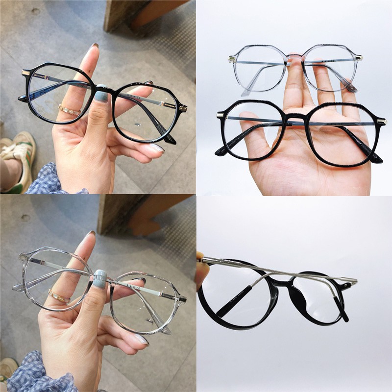 Kính Gọng Kim Loại Hàn Quốc Nữ Dáng Tròn Cube Thời Trang Nhiều Màu Thay Được Mắt Cận