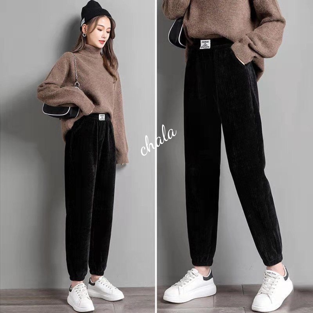 Quần Nỉ Nữ Ống Rộng Bo Gấu Chala,Quần Jogger Nỉ Tăm Thu Đông Bigsize Hàng Cao Cấp