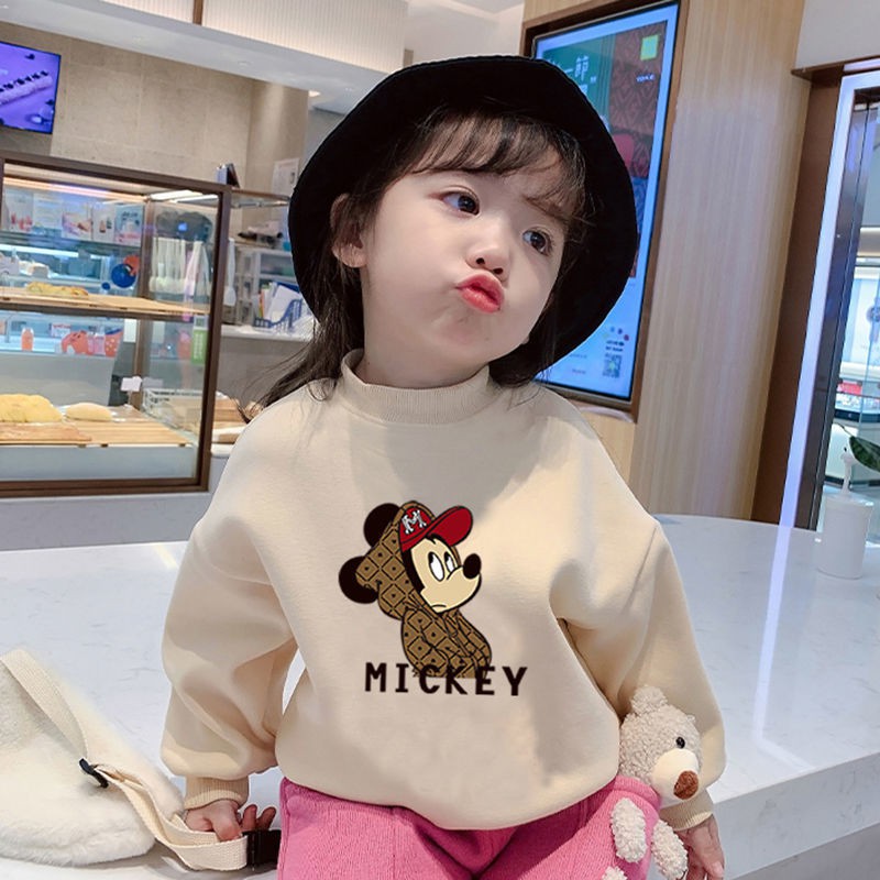 ❤Áo Nỉ Tay Dài Lót Lông Cừu Dày Dặn In Họa Tiết Hoạt Hình Thời Trang Hàn Quốc 2021 Cho Bé Gái