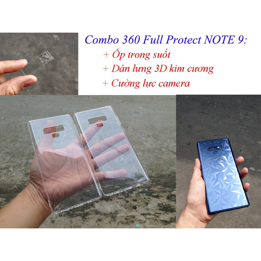 COMBO bảo vệ 3 món Samsung Note 9: Ốp lưng trong + Dán lưng 3D + Cường lực camera