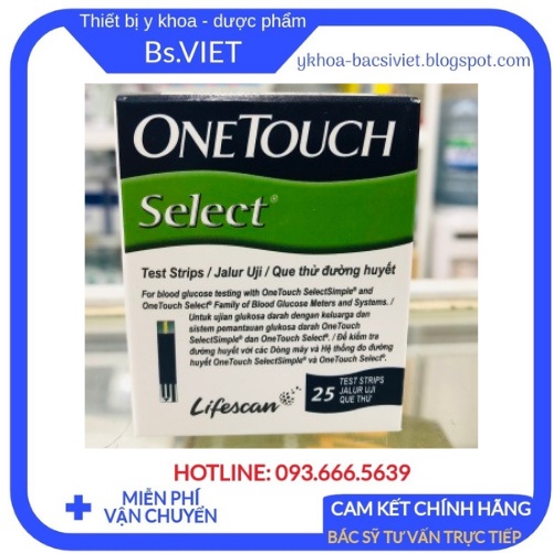 Que thử đường huyết Lifescan OneTouch Select 25- hộp 25 que đo chính xác kết quả, hữu ích với người cao tuổi- Bsviet
