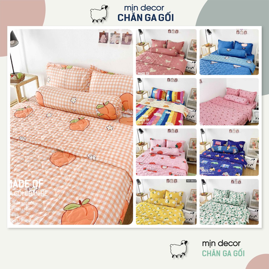 [2021] Bộ chăn ga gối Cotton 3D Mịn Decor - Bộ ga giường CHĂN TRẦN bông mùa hè mềm mịn MIỄN PHÍ bo chun