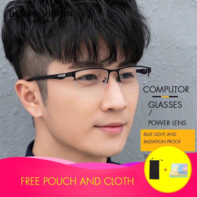 0 ~ -6,00 Kính cận thị Chống ánh sáng xanh Kính công sở Thời trang Nam mới Nửa gọng kính cận thị hình chữ nhật chống bức xạ Kính đeo mắt Hỗ trợ thêm ống kính theo toa