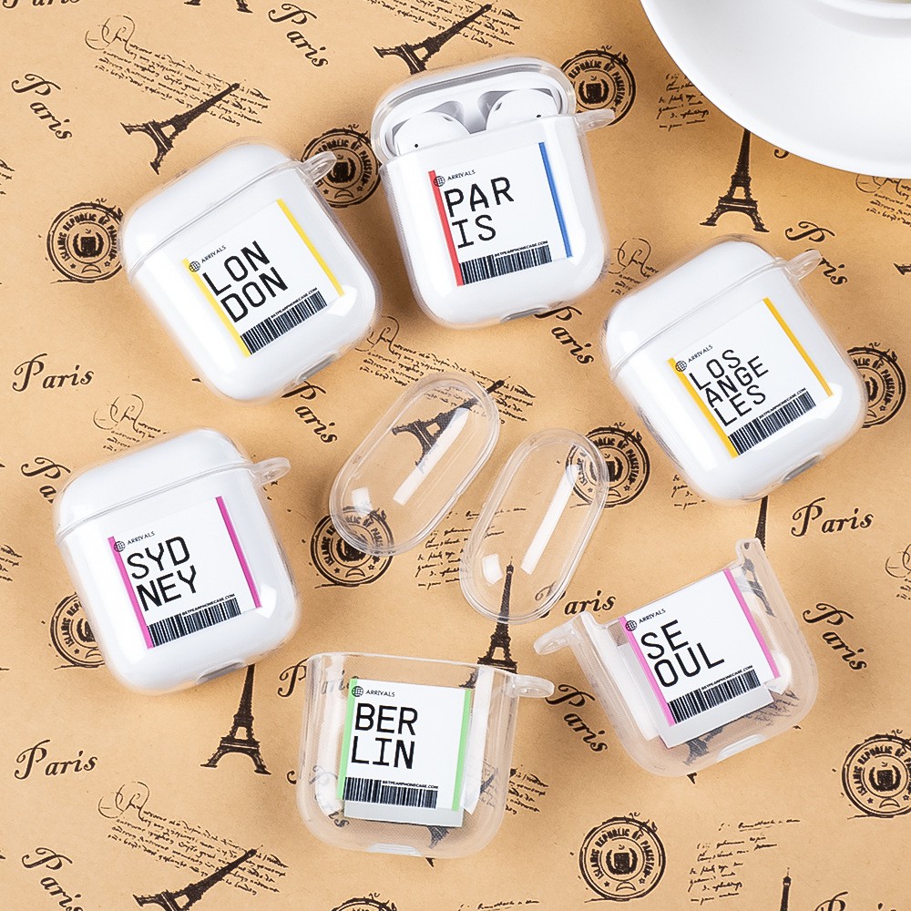 Case Airpod 1/2 trong suốt tên các thành phố nổi tiếng thế giới - Vỏ bảo vệ bao đựng tai nghe airpod 1/2 - MS Tech