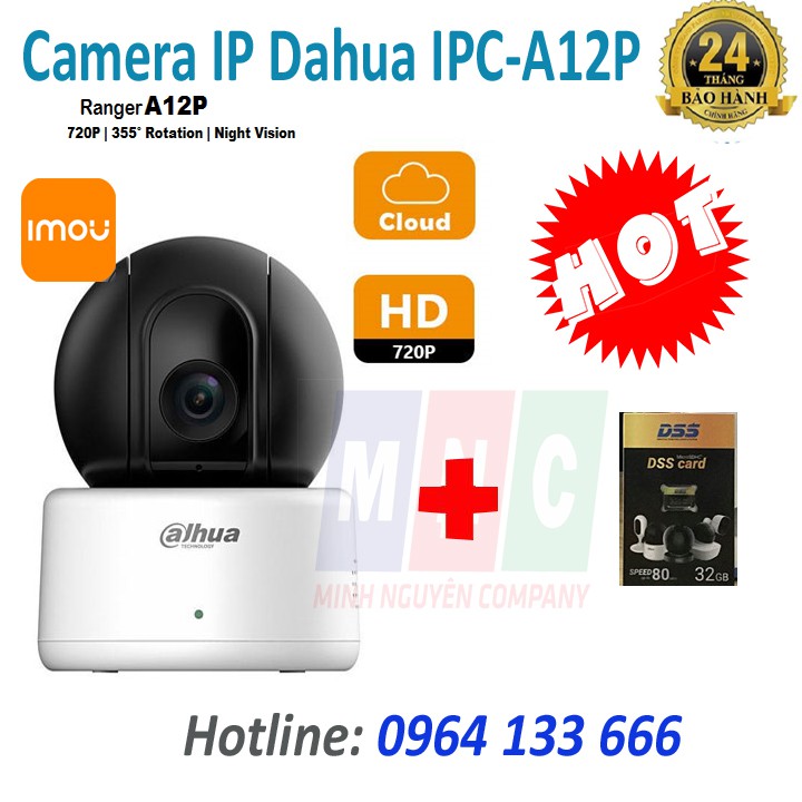 Camera IP hồng ngoại không dây 1.0 Megapixel DAHUA DH-IPC-A12P tặng kèm thẻ nhớ DSS 32G hàng chính hãng