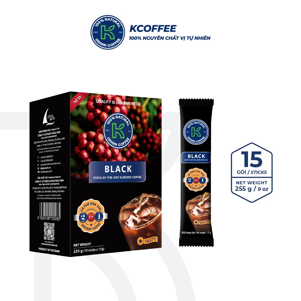 Cà phê hòa tan nguyên chất K Black 2in1 255g thương hiệu K COFFEE